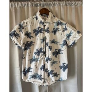 Denim & Flower Ricky Singh Mens Medium Palm Tree Print Short Sleeve Button Down